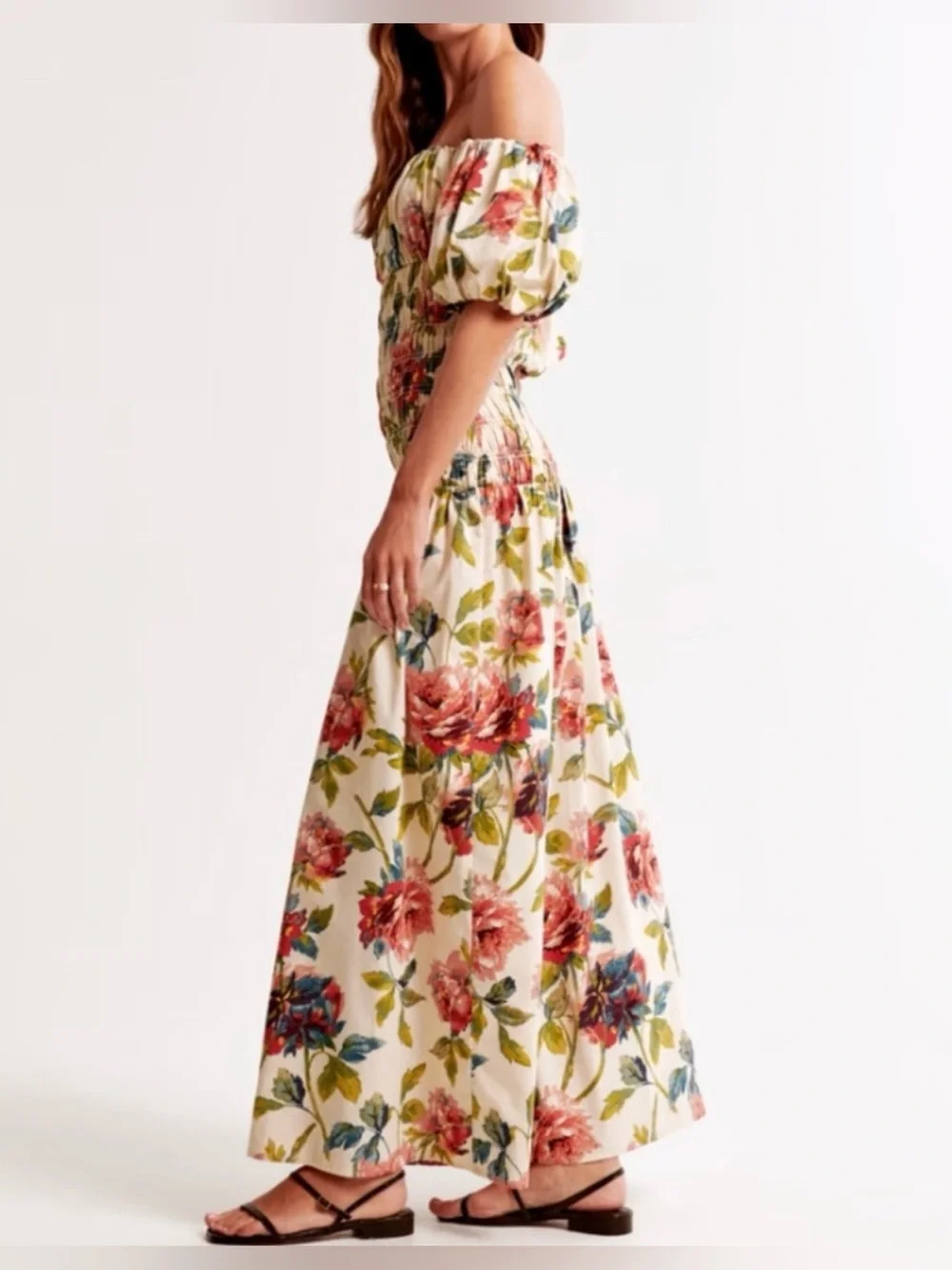 NWT Abercrombie & Fitch Smocked Drop-Waist Maxi Dress Floral Print Large